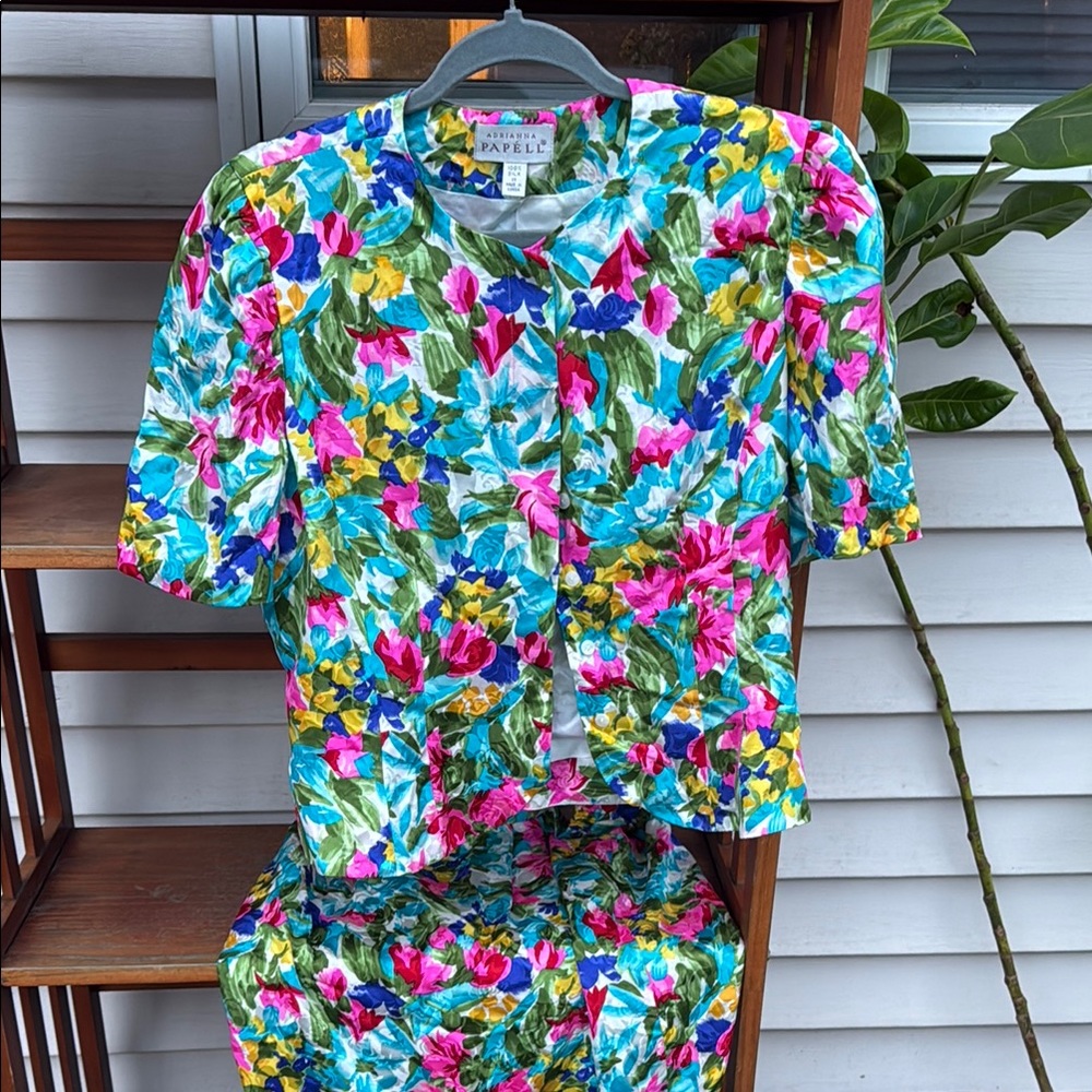 Adrianna Papell 100% Silk Blouse and Skirt Set